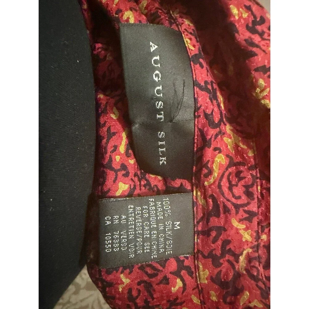 August Silk Red Black Gold Patterned 100% Silk Cottage Core Button-Up Shirt M